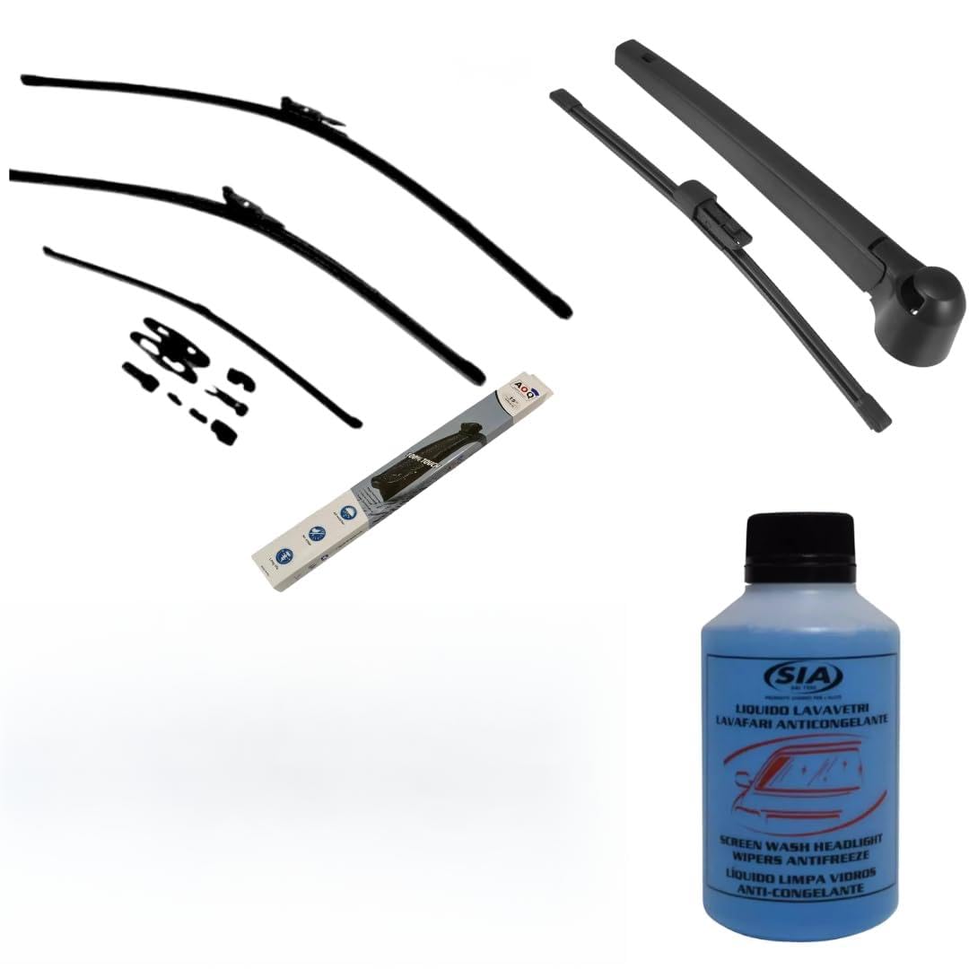 Kit Completo Spazzole Tergicristallo compatibile con Golf 5 Golf 6 Golf 7 Anteriori + Posteriore + Lavavetri 250ml