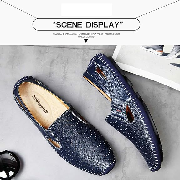 Image of Men's Driving Shoes Leather Slipper Casual Slip on Loafers | Top Grain Leather Upper, Moccasin Toe, Slip-on, Traction Rubber Outsole, Mens Dress Shoes, Mens Casual Loafers