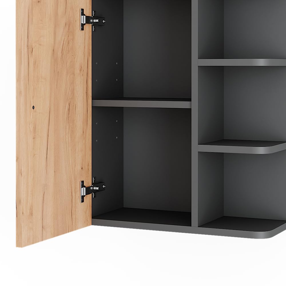 Vicco Armoire Suspendue Fynn, Anthracite/chêne doré, 47.2x59.2cm, pour Montage Mural avec étagères Ouvertes