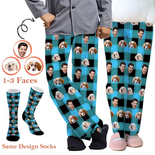 Personalized Face Pajama Pants for Men Women，Custom Dog Cat Face on Pajama Sleepwear Bottoms, Customize PJ Pants2