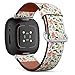CJBROES Replacement Leather Watch Band, Compatible with Fitbit Versa 3 and Fitbit Sense of Wristband Bracelet Accessory - Modern Watercolor Christmas Holly