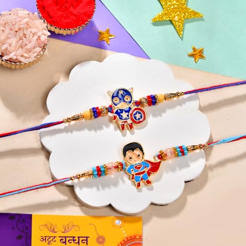 Image of CraftVatika Rakhi Set for Kids Brother, Rakhi Set of 2 for Brother Boys Baby Kids, Designer rakhis for Rakshabandhan Children Raki Set with Greeting Card, Tilak Set, for Premium RakshaSutra for Child