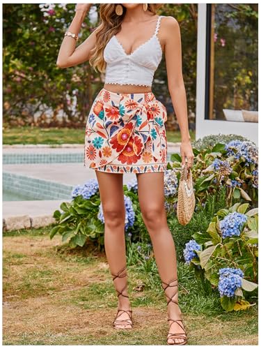 Image of Milumia Women's Summer Boho Wrap Skirt Floral Print High Waisted Knot Side Short Vacation Beach Mini Skirt