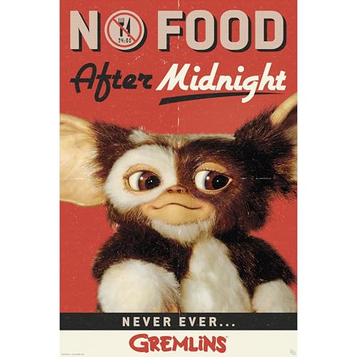 ABYSTYLE – Póster de Gremlins 'No Food After Midnight' – Producto Oficial – Formato Maxi 91,5 x 61 cm – Papel de Alta Calidad – Diseño de Coleccionista