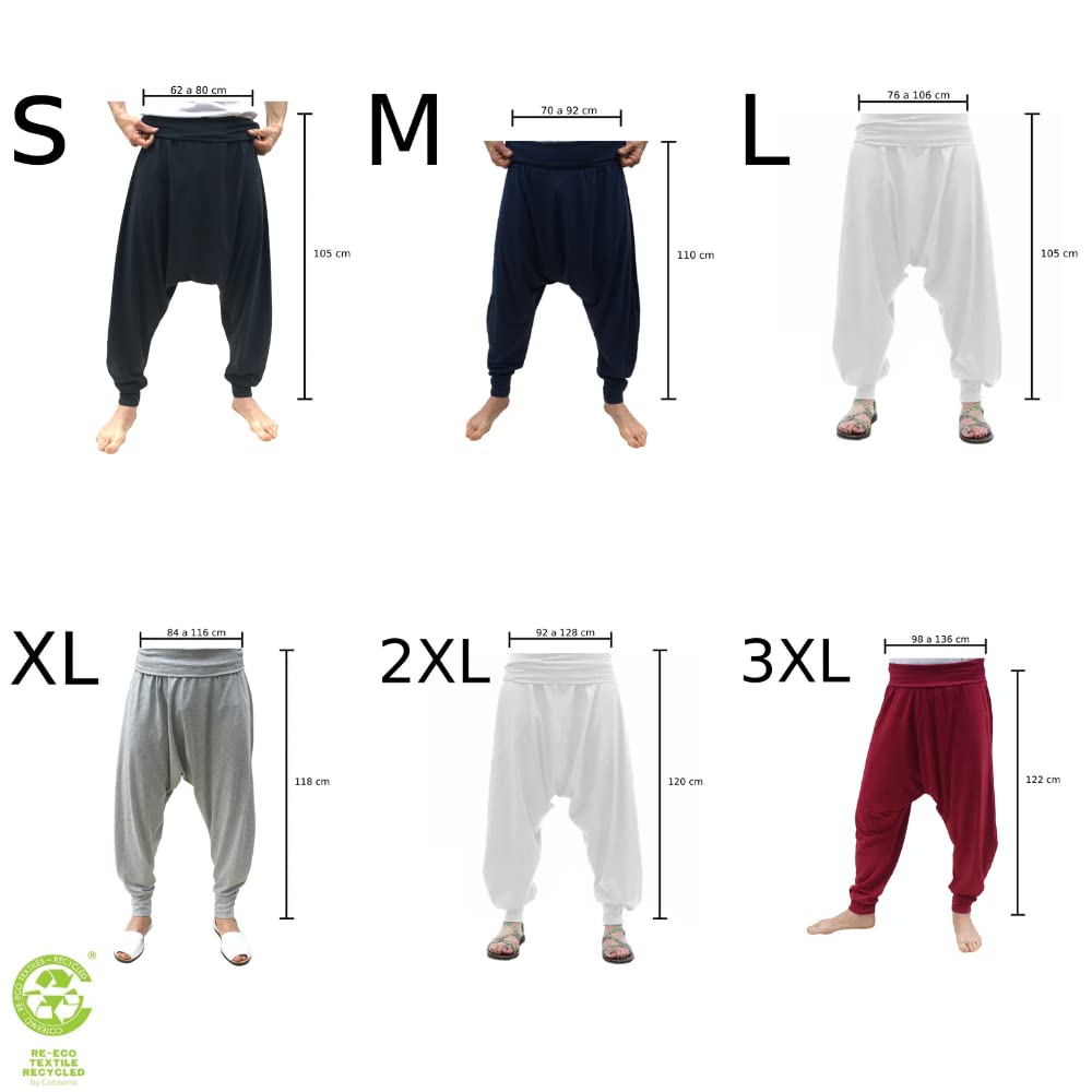 SAVARI | Pantalon de Sarouel sans Poches | Ethnique | Confortable | Pantalon Idéal pour Le Yoga et la Danse | Unisexe | Pas de Lancer Bas et de Taille Large | Noir, Blanc, Gris, Bleu, Vin | S-3XL