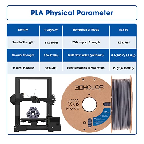 Image of 3DHoJor PLA Filament 1.75mm,3D Printing Filament,1kg*2 Cardboard Spool, Fit Most FDM 3D Printer,Dimensional Accuracy + /- 0.03 mm,Vacuum Packaging-2Pack Grey