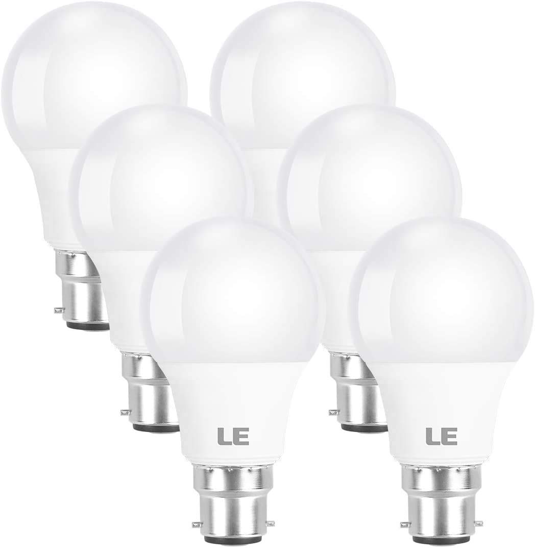 Lepro LE LED Light Bulbs Bayonet B22 220V, 60W Incandescent Bulb Equivalent, 8W 806LM B22 LED Bulbs, 2700K Warm White, BC GLS Energy Saving Lightbulbs, Pack of 6 [Energy Class A+]