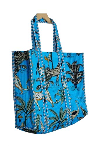 Image of Quilted Cotton Hand printed Reversible Large multicolor cotton Tote Bag,Indian Handmade Block Printed Tote Bag Women Handbag