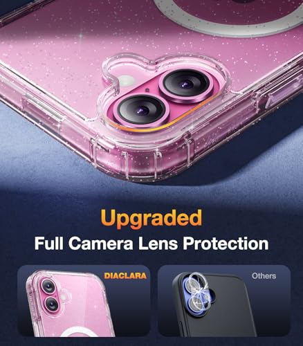 Image of Diaclara Magnetic Designed for iPhone 16 Plus Phone Case,[Full Camera Protection] 360 Clear Bumper Compatible with MagSafe Built-in Screen Protector for 16 Plus,Magnetic Clear Glitter