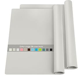 2 Pack Extra Large Silicone Mats for Countertop - Counter Table Protector Placemats for Baking Crafts, Light Gray Kids Dinner Placemat Nonstick Nonskid Heat-Resistant Kitchen Pad, 23.6\'\' x 15.6\'\'