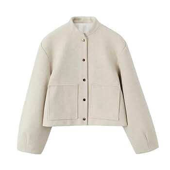 Amazon.com: Fnfmrfmr Women Beige Cropped 2 Coat Stand Collar