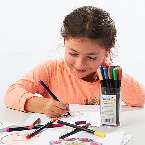 Amazapens Fineliner Coloring Pens Premium Sketch Colored Pen Fine Tip Point 0.4Mm Bleed Resistant Water Based Ink, Assorted Vibrant Colors, 24 Pce Colored Pens For Journals, Diaries And Home Office #TOP5