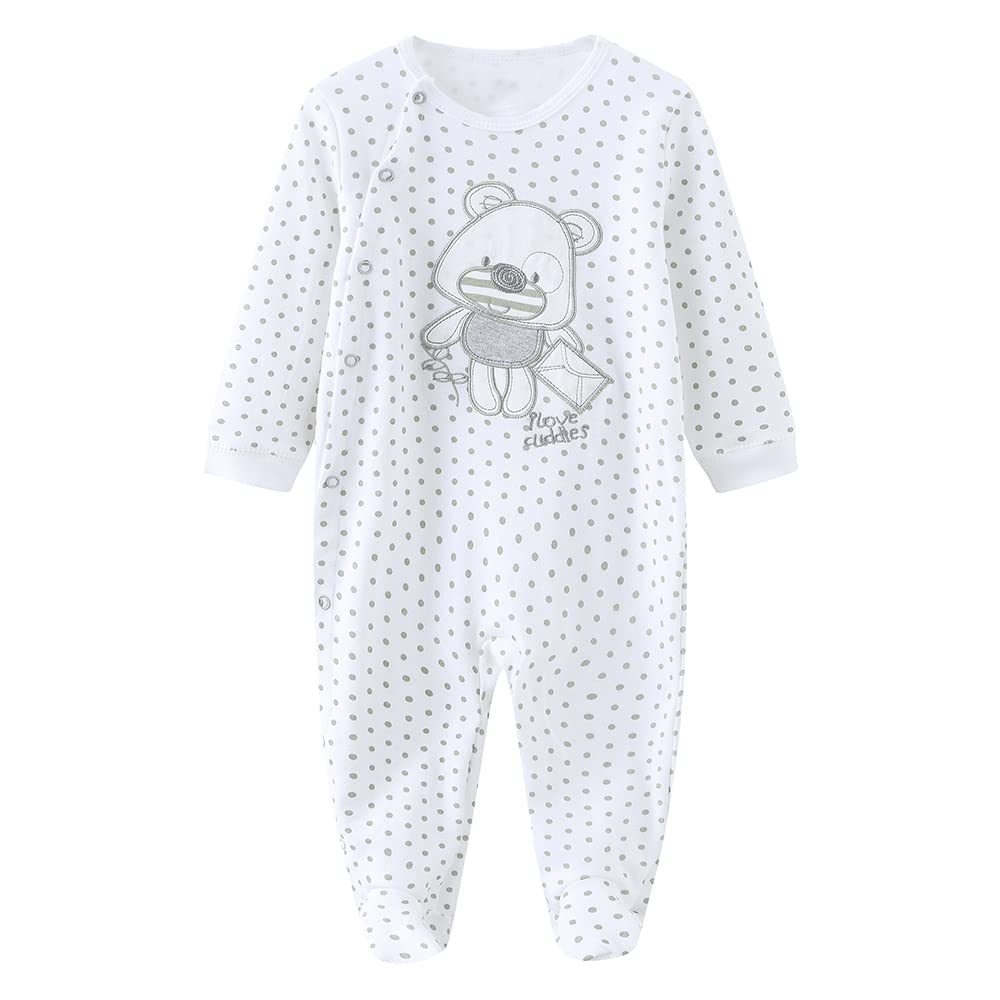 Chamie Men's Polka Dot Bear Baby Clothes Newborn Sleepsuit Footed Cotton Baby Grow For Boys And Girls,0-3 Months