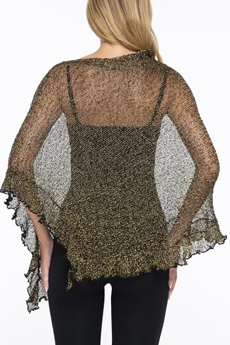 Image of SHU-SHI Women's Sheer Knit Poncho Shrug Lightweight Asymmetrical Ruffle Wrap Dressy Summer Shawl Cover Up Top