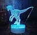 3D LED chłopięca lampka nocna świat jurajski dinozaur Velociraptor model lampa stołowa wielokolorowa zmiana kolorów dekoracja domu zabawka dla dzieci
