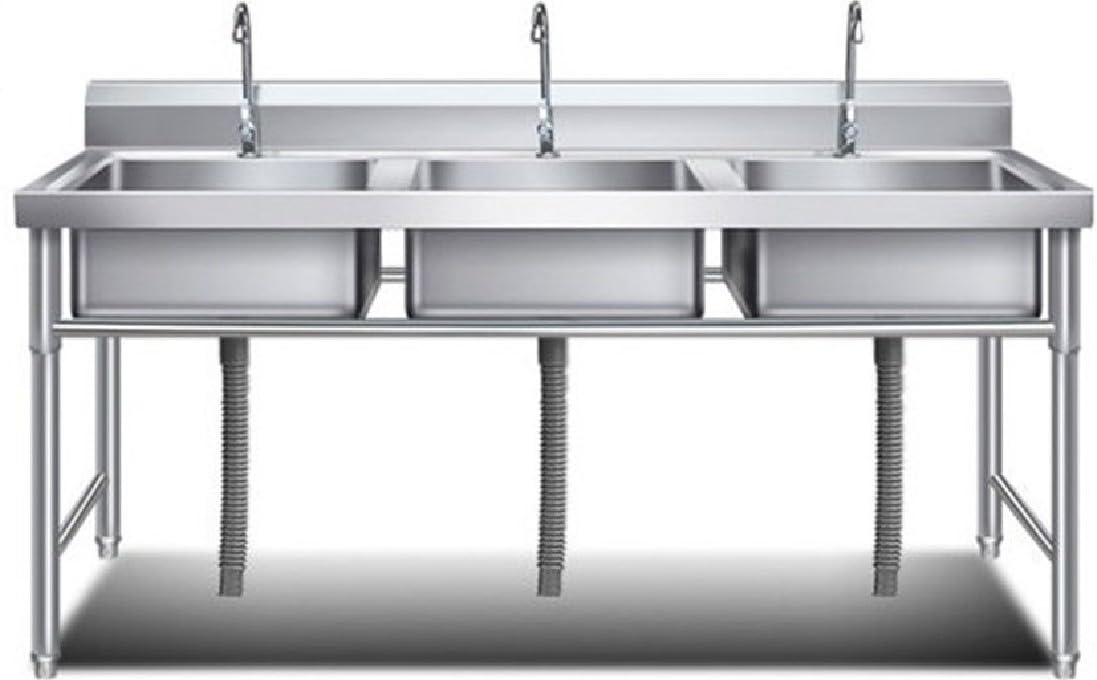 Lavello da cucina commerciale in acciaio inox – 1/2/3 vani, EN 1.4301 o 1.4372, in acciaio, preparazione degli alimenti e lavastoviglie, personalizzabile, per ristorante, macelleria, ristorazione