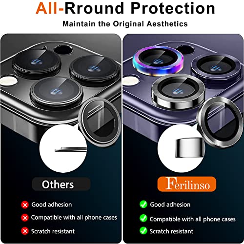 Ferilinso [3+3 Pack] For Iphone 14 Pro & Iphone 14 Pro Max Camera Lens Protector Accessories Camera Cover Titanium Alloy-Space Metal Protection Mounting Base Case Friendly (Graphite+Colorful) #TOP3