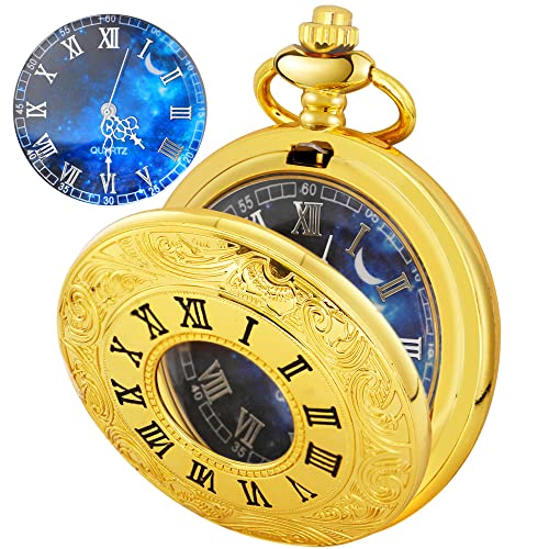 Image of Tiong Roman Numerals Scale Quartz Pocket Watches with Chain Christmas Graduation Birthday Gifts Fathers Day