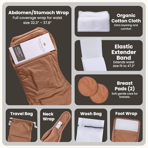 Trust Your Gut Organic Cotton Castor Oil Pack Wraps, 10pc Reusable Breathable Stomach, Neck & Foot Wraps + Breast Pads for Detox, Stress Relief, Gut Health Support