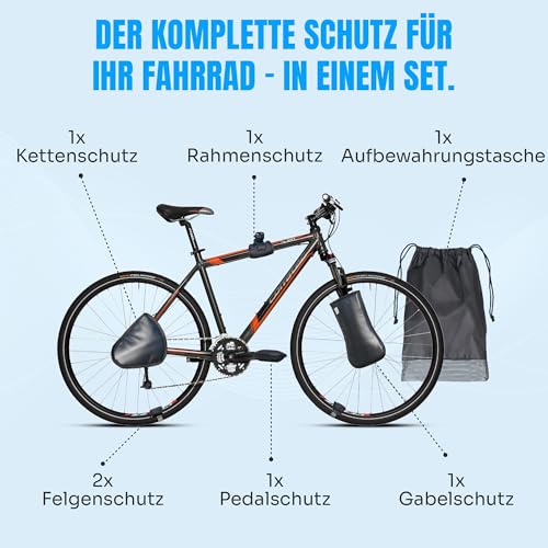 AUTOLIGHT 24 Fahrrad Transportschutz-Set 6-teilig – Rahmenschutz, Kettenschutz, Felgenschutz, Pedal- & Gabelschutz mit Klettverschluss + Aufbewahrungstasche