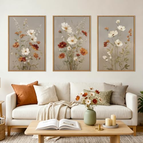 BINCUE Large Floral Canvas Wall Art Set of 3 Flower Pictures Wall Decor