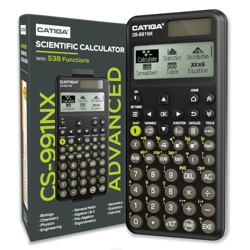 Image of CATIGA Black Scientific Calculator with Textbook-Style HD Display, Solar & Battery Scientific Calculators for College, High School & Engineering Students, Icon Menu & Magnetic Hard Case, CS-991NX