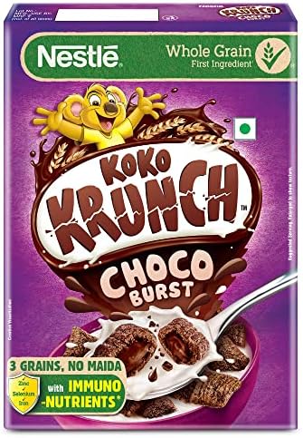 Nestlé Koko Krunch Choco Burst Cereal | Choco Flakes made with 3 Grains and No Maida | Contains Immuno-Nutrients, 500g, Box