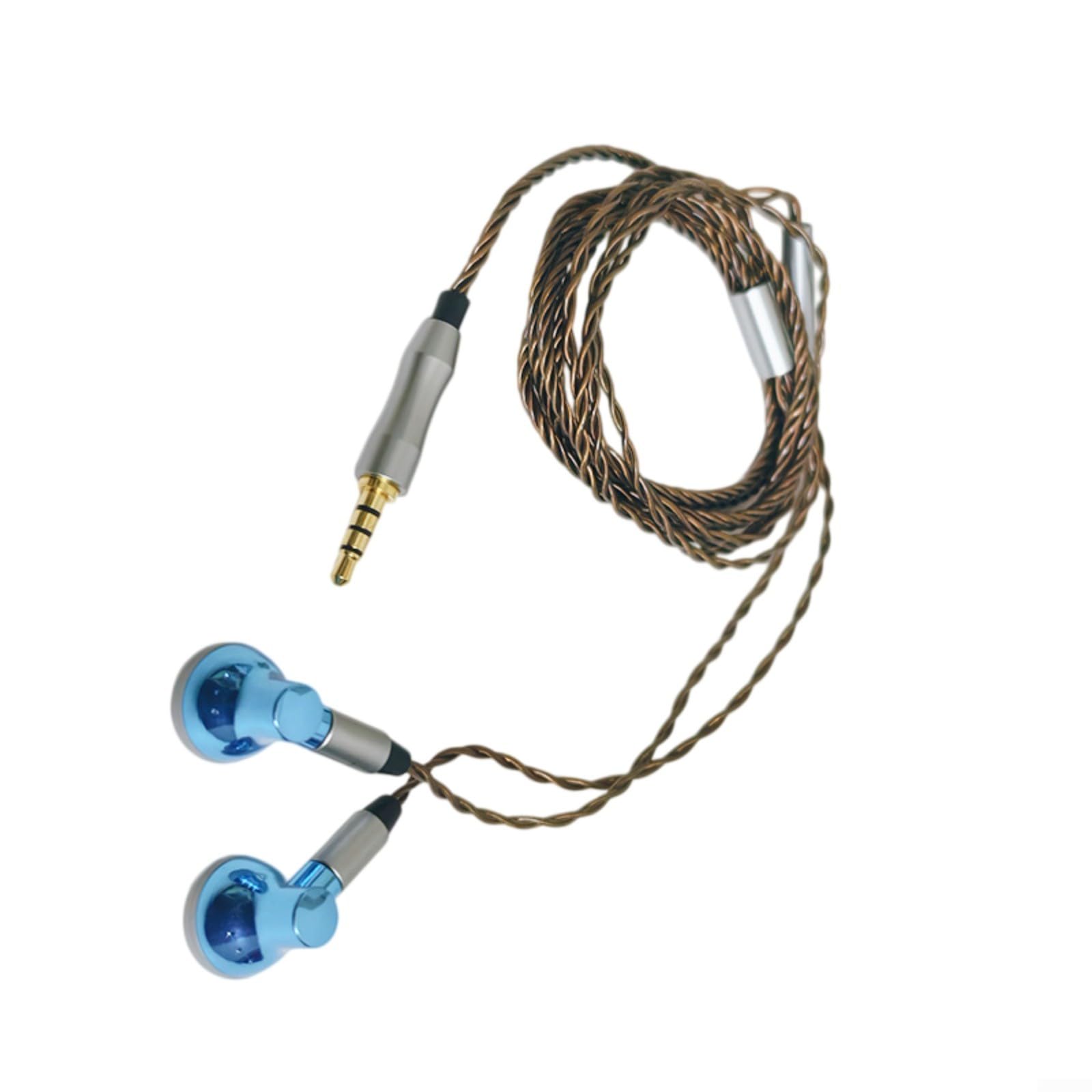 Auriculares con cable de cabeza plana con cable MMCX Jack de 35 mm chapado en plata HiFi sonido para dormir viajar para PODCASTS azul (MIC)