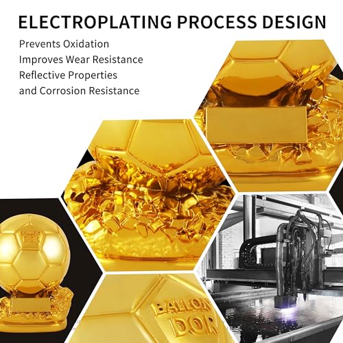 Azonee Ballon d'Or Trophy Football Trophy, Golden Ballon Football Trophy, Best Soccer Trophy Resin Replica with Electroplating Process for Office Decorations Fans Gifts and Birthday Gift