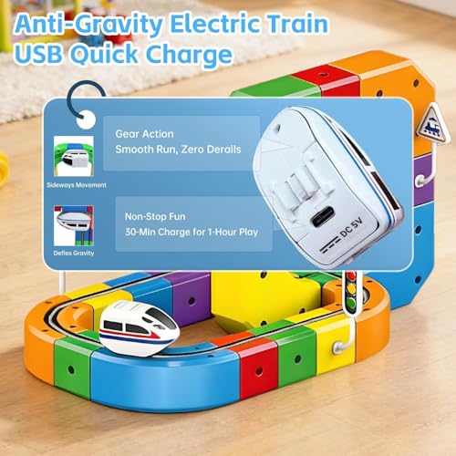 Image of Electric Train Track Set for Kids 3D Magic Flexible Race Track, Gravity-Defying Electric Train Building Blocks, Modular Educational STEM Toy for Boys & Girls (81)