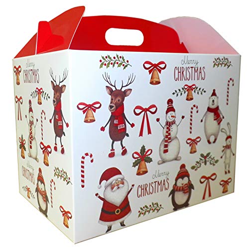 10 x SANTA SNOWMAN REINDEER CHRISTMAS LARGE GABLE BOXES - Cardboard Xmas Gift Hamper Boxes