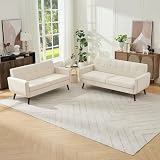 Tbfit Mid Century Modern Sofa Couch, Beige, Loveseat & Standard Sofa