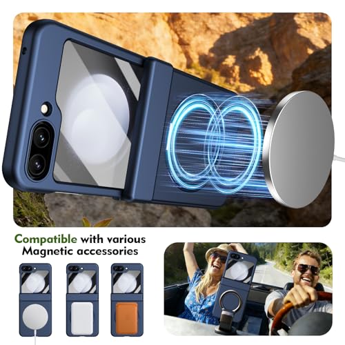 Coque Galaxy Z Flip 5 haut de gamme bleue avec anneau rotatif et béquille - 6