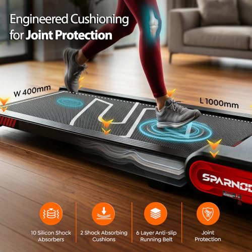 Image of Sparnod Fitness STH-3009 Auto Incline Walking Pad Treadmill for Home Use, 2.5 HP Motor, Speed Range 1-6 km /h, 13% Auto Incline, Remote Control, Shock Absorption System, Max User Weight 120 Kg