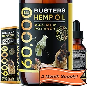 K2xLabs Buster’s Organic Hemp Oil 530,000 2-Pack 2-Month Supply for Dogs & Cats – Max Potency – Made in USA – Omega Rich 3, 6 & 9 – Hip & Joint Health, Natural Relief for Pain, Separation Anxiety
