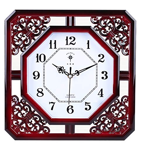 S.W.H - Reloj de pared de cuarzo cuadrado grande y silencioso, estilo vintage, para colgar la decoración de la sala de estar con tallado a mano (octágono)