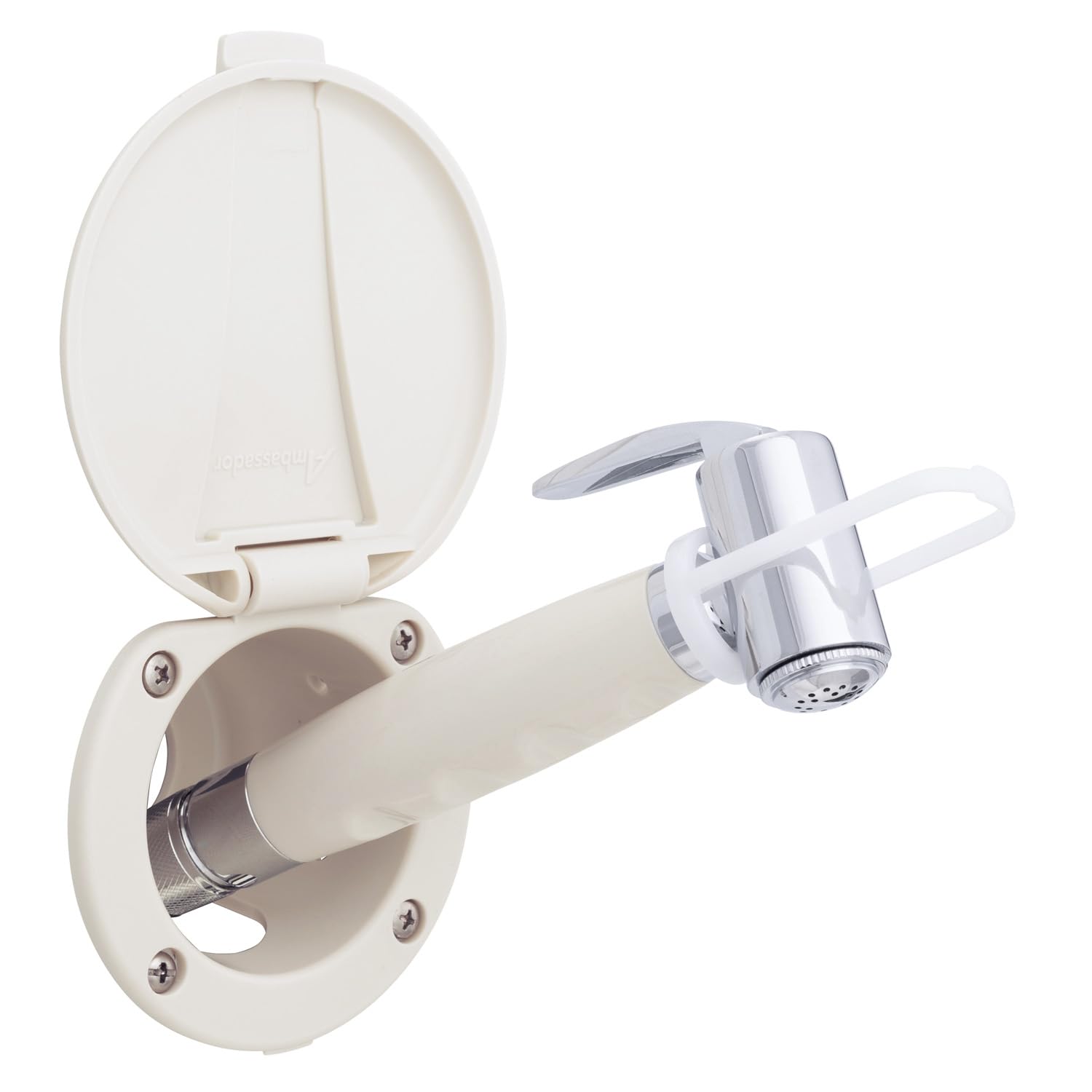 Recessed Shower- Warm White Cup & Lid, Hammer-Head Warm White Sprayer, 6' Stainless Steel Hose - 136-0016-WH-W