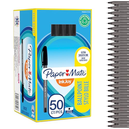 Paper Mate InkJoy 100ST Cap Stylo Bille | Pointe Moyenne (1,0 mm) | Noir | Lot de 50