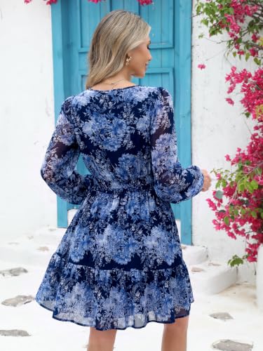 Image of Simplee Womens Spring Floral Mini Dress Long Sleeve Boho Chiffon Short Dress Casual Flowy Fall Wedding Guest Dresses