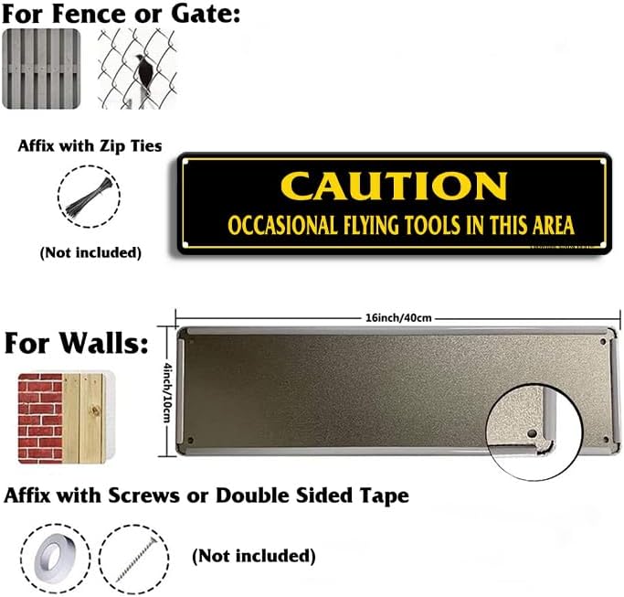 Caution Occasional Flying Tools In This Area Sign Rustic Flying Tools Street Sign Funny Metal Sign Door Name Plate Plaque Home Garage Man Cave Bar Wall Decor Art 16 X 4 Inch image 3