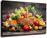 Canvas Print Oil Painting Fruit Basket Poster Art Modern Kitchen Restaurant Home Wall Decor (Unframed,12x18 inch)