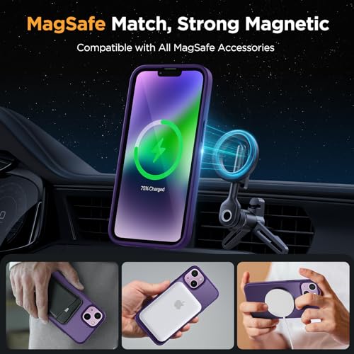 Image of Miracase Magnetic Series Designed for iPhone 14 Plus Case [Compatible with MagSafe] [with 2X Screen Protectors] Anti-Fingerprint, Magnetic Charger Case for iPhone 14 Plus 6.7 inch - Dark Purple