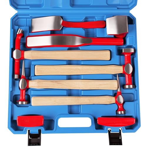 DAYUAN 9 pcs heavy duty Auto Body Repair Tool, Fender Repair Kit Carbon Steel Hammer Dolly Set Dent Hammer Set with Hickory Handle