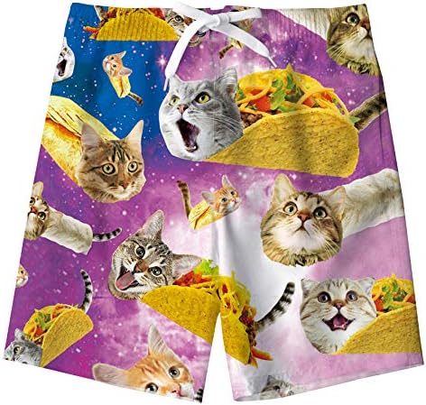 ALISISTER Big Boys Swim Trunks Size 10-12 Kids Taco Pizza Cat Beach Board Shorts Novelty Swimwear Quick Dry Funny Bathing Suit Mesh Lining Summer Hawaiian Tropical Pockets Clothing 11 Year Old Yellow
