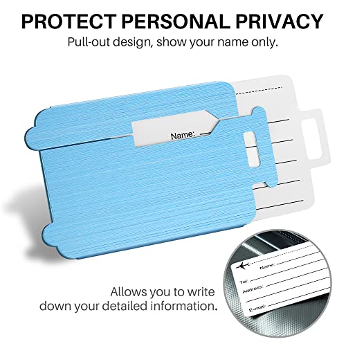 2 Pack Luggage Tags, Cute Luggage Tags for Suitcases with Stainless Steel Loop and Name ID Card for Quickly Spot Luggage Suitcase (Blue & Pink)