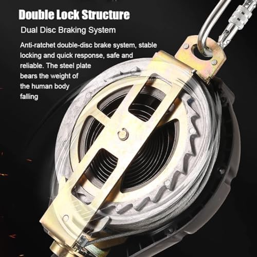 330lbs Retractable Fall Protection Lanyard - 10m Self-Retracting Lifeline with 4mm Wire Rope & Durable Alloy Shell for Rock Climbing, Aerial Work, Safety Harness Gear