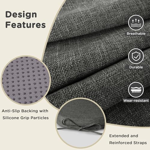 Image of AddGrace Set of 6 Chair Cushions for Metal Dining Chairs 14x14 Dark Grey | Non Slip,Washable Removable Cover with Ties, Textured, for Kitchen Dining Room Indoor, Hard Wooden Chairs, Family Gathering