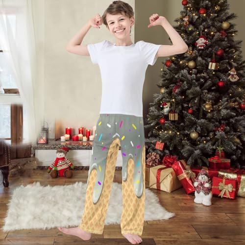 Boys' Pants Light Gray Ice Cream Joggers Elastic Long Bottoms Trousers Sweatpants with Pockets Size 6-142