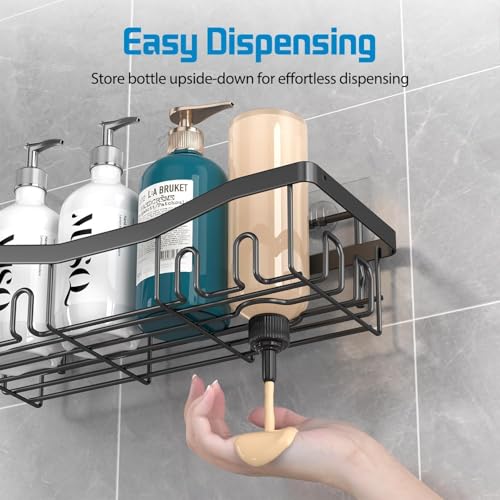 Image of Self Adhesive Bathroom Shelf Stainless Steel No Drill Bathroom Organizer Wall Mount | Rust Proof Shower Caddy Wall Shelf for Shampoo Holder Storage Rack Bathroom Accessories