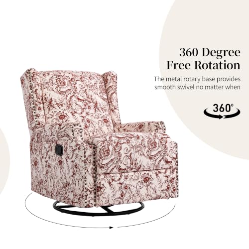 Image of Swivel Rocker Recliner Chairs Set of 2, 360 Swivel Wingback Recliner Chairs for Adults, Upholstered Glider Rocking Chair with High Back, Deep Seat for Living Romm Bedroom, Rococo Orange